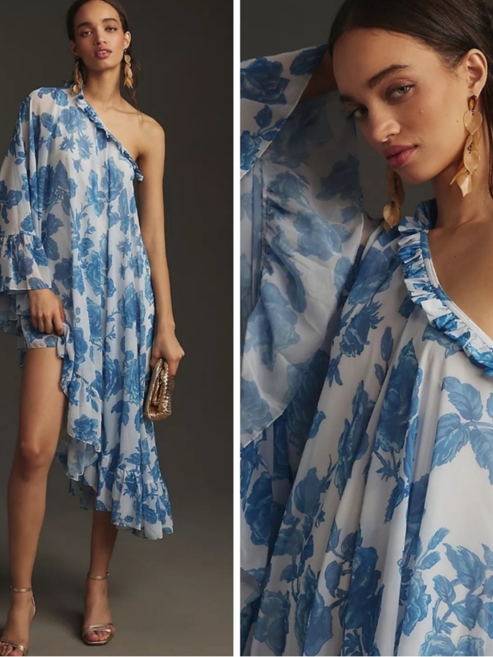 Floral Print One-Shoulder Cape Dress from the Ieena for Mac Duggal collection